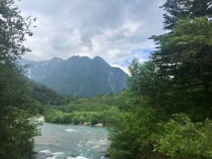 River and mountains in Kamikochi valley.